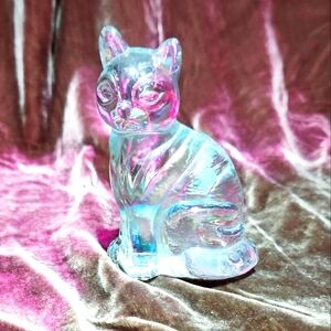 Iridescent Glass Cat Figurine by Fenton
